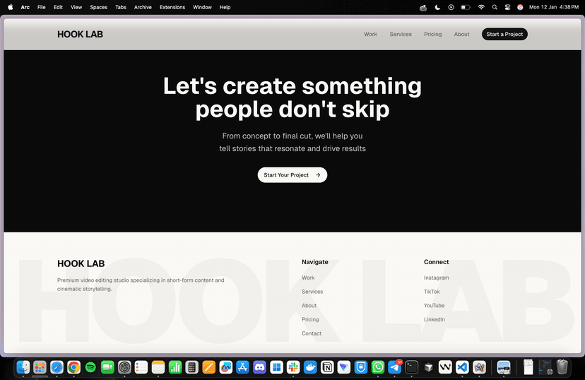 Hook Lab: Video editing agency website screenshot 4